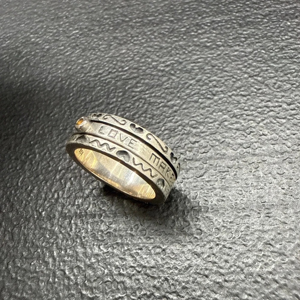 Brighton Sterling Silver Garnet Spinner Love Makes World Go Round Ring Size 8